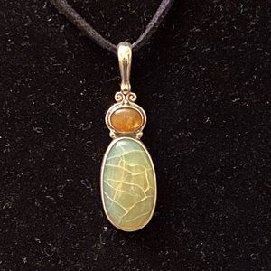 Sajen Milky Quartz, Tourmaline & Silver Pendant, 2"